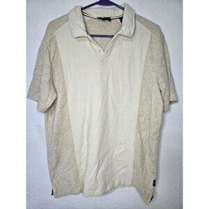 Ted Baker Polo Shirt Mens Large Beige Off White Linen Blend Short Sleeve Casual